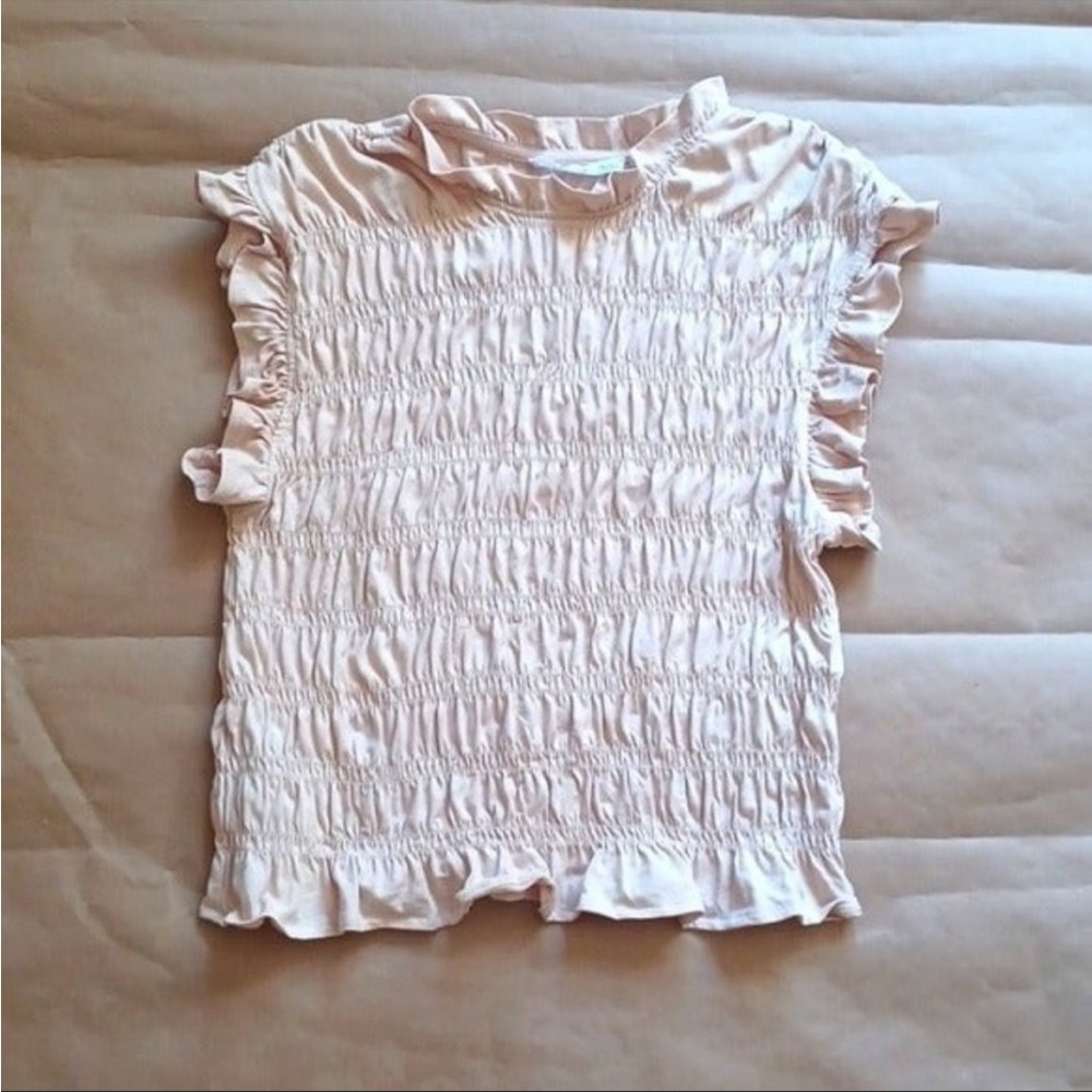 MNG Mango Beige / Tan Smocked Top